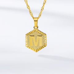 Initial Letter Hexagon Pendant Necklace For Women Jewelry