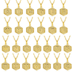 Initial Letter Hexagon Pendant Necklace For Women Jewelry