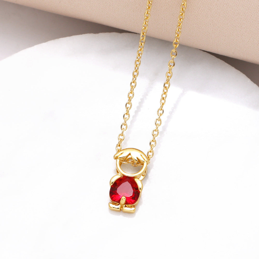 Boy Pendant Necklace Color Zircon Heart-shaped