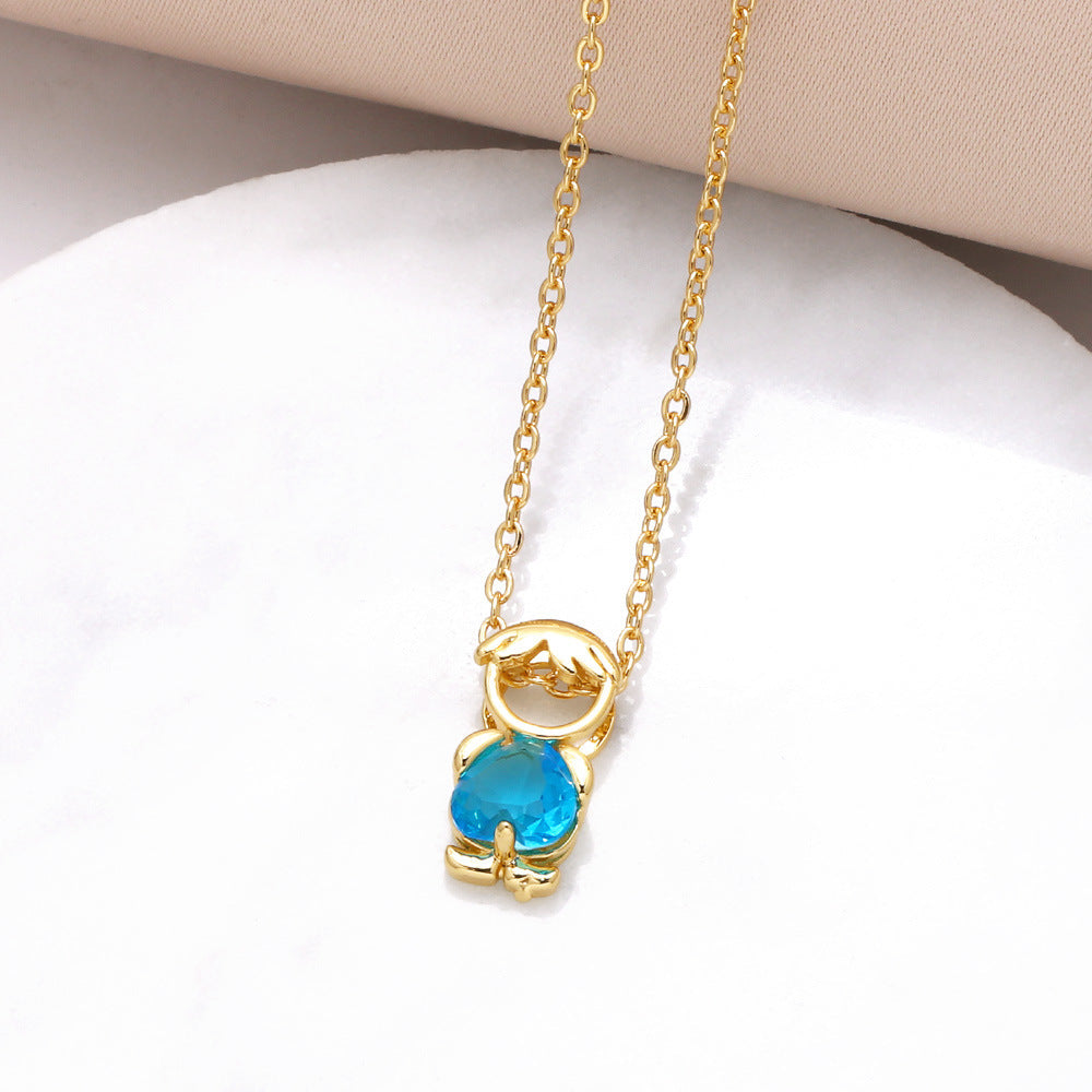 Boy Pendant Necklace Color Zircon Heart-shaped