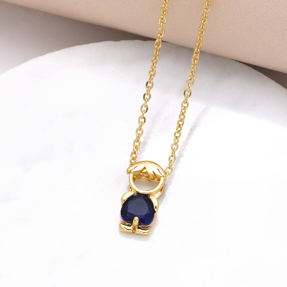 Boy Pendant Necklace Color Zircon Heart-shaped