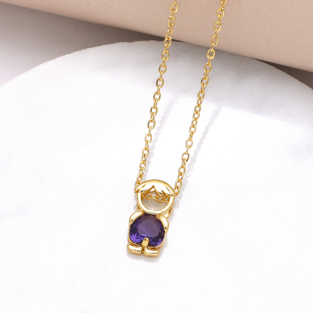 Boy Pendant Necklace Color Zircon Heart-shaped