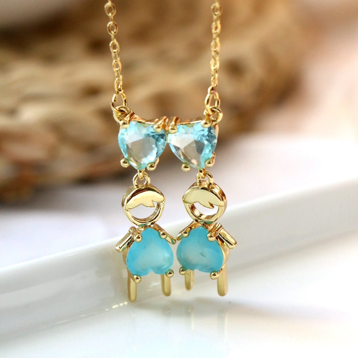 Simple Love Boy Girl Zircon Necklace Valentine's Day