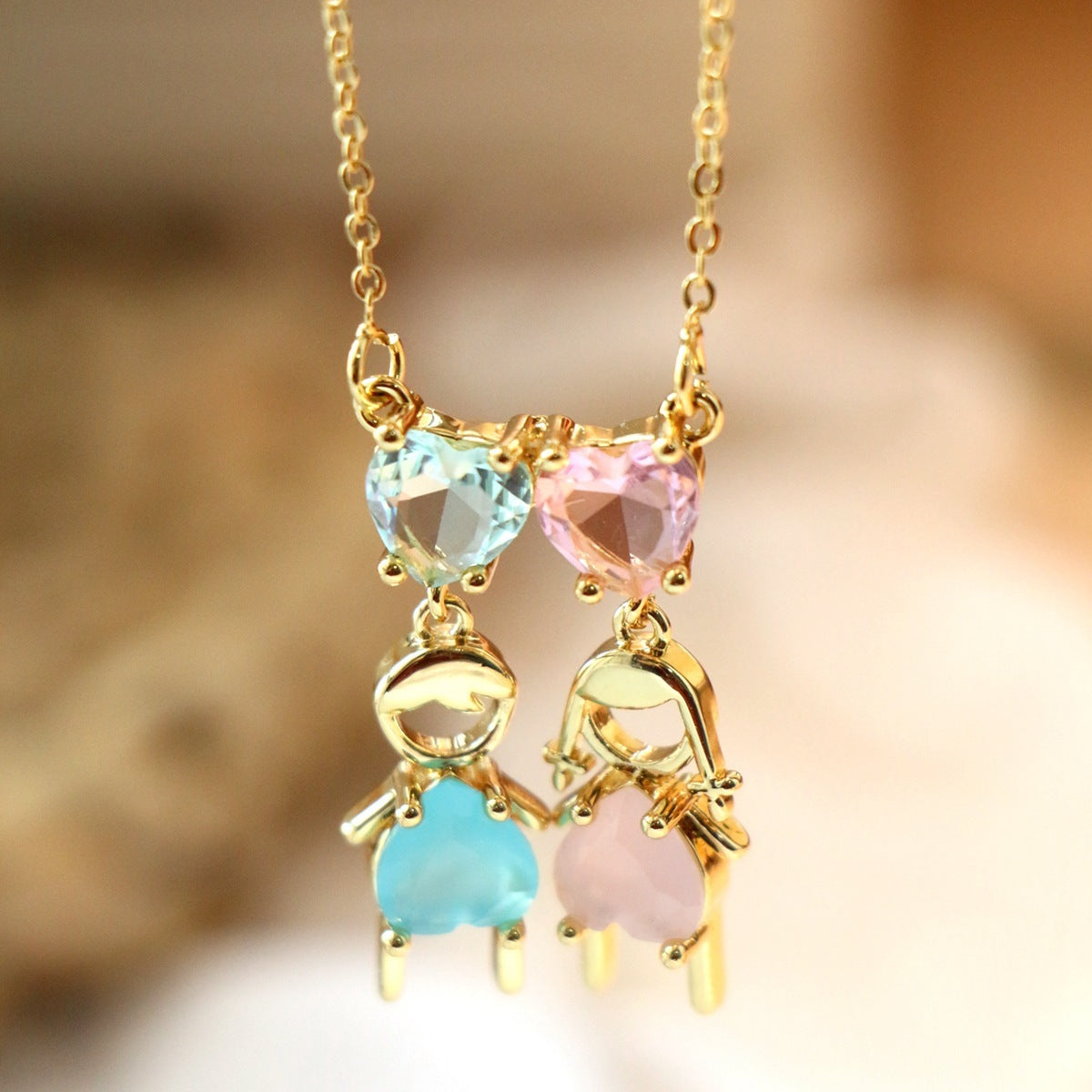 Simple Love Boy Girl Zircon Necklace Valentine's Day