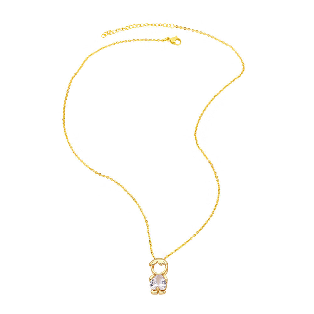 Boy Pendant Necklace Color Zircon Heart-shaped