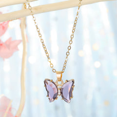 Crystal Butterfly Pendant Necklace Internet Celebrity