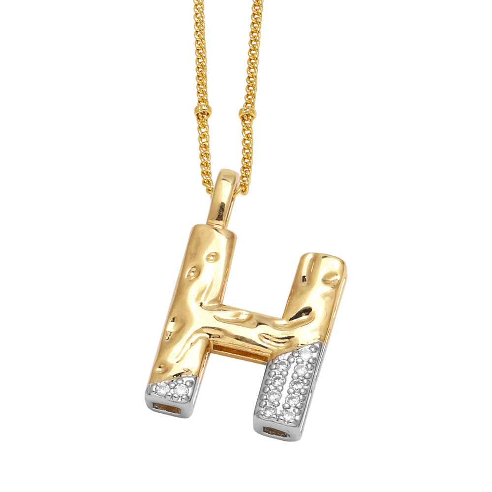 Two-tone 26 English Letters Pendant Necklace Gold-plated Collarbone Necklace