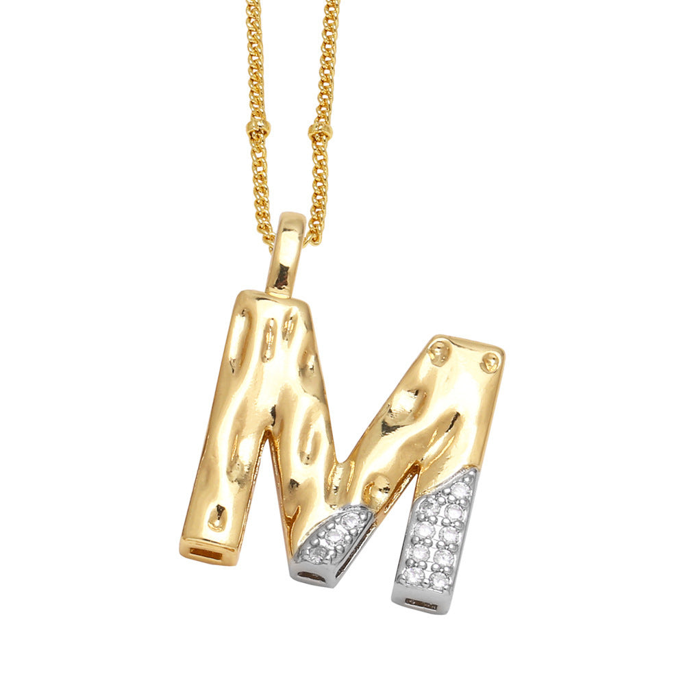 Two-tone 26 English Letters Pendant Necklace Gold-plated Collarbone Necklace